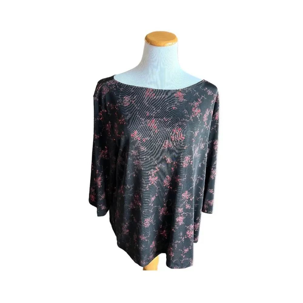 Womens Only Nine Vintage Holiday Sparkle Shimmer Flower Flowy Top  Blouse - 2X